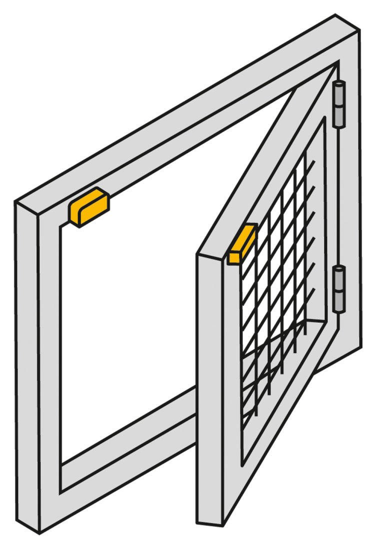 Pilz PSENcode coded safety switch installed on a swing door guard