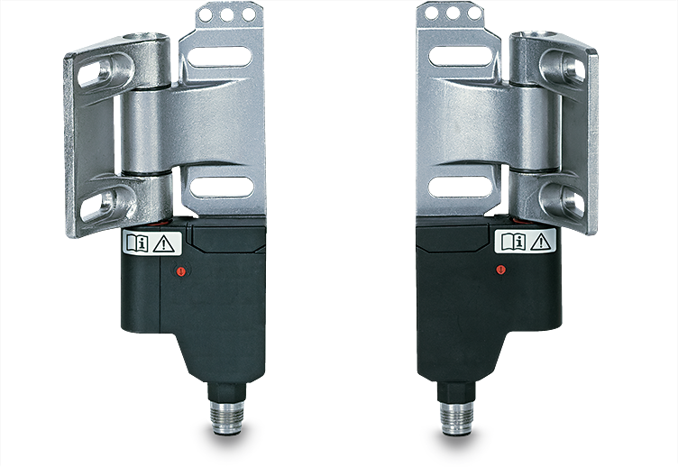 Pilz PSENhinge safe hinge switches shown in right-hand and left-hand mounting arrangements