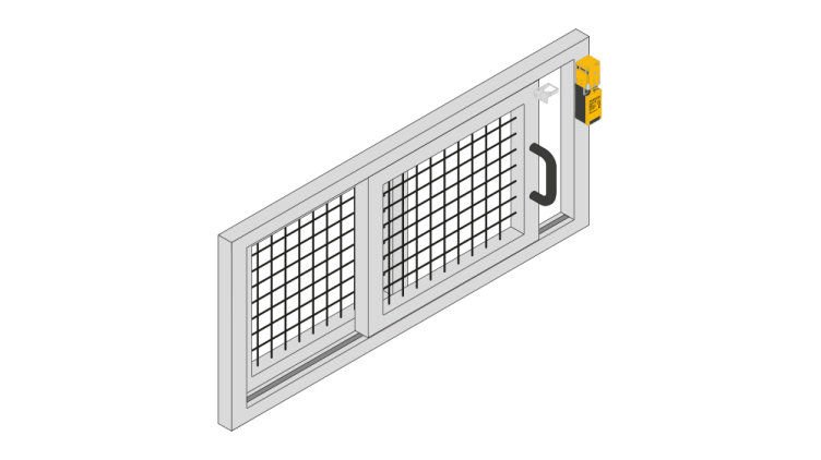 Pilz PSENmech mechanical safety switch on a sliding machine guard door