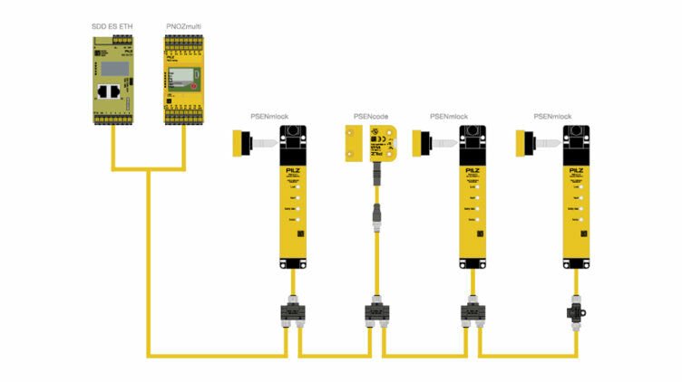 Series connection of Pilz safety devices with Safety Device Diagnostics
