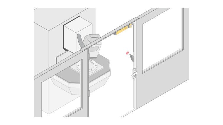Pilz PSENmlock installed on a swinging machine guard door