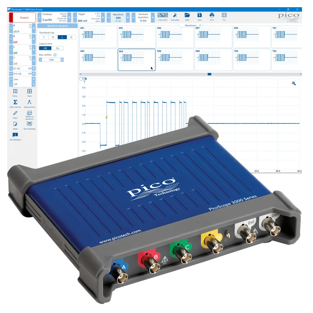 PicoScope 3000 Series PicoScope 7 app waveform and protocol view
