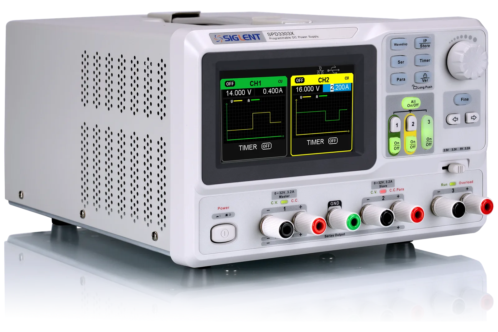 SIGLENT SPD3303X / SPD3303X-E bench power supply display and controls