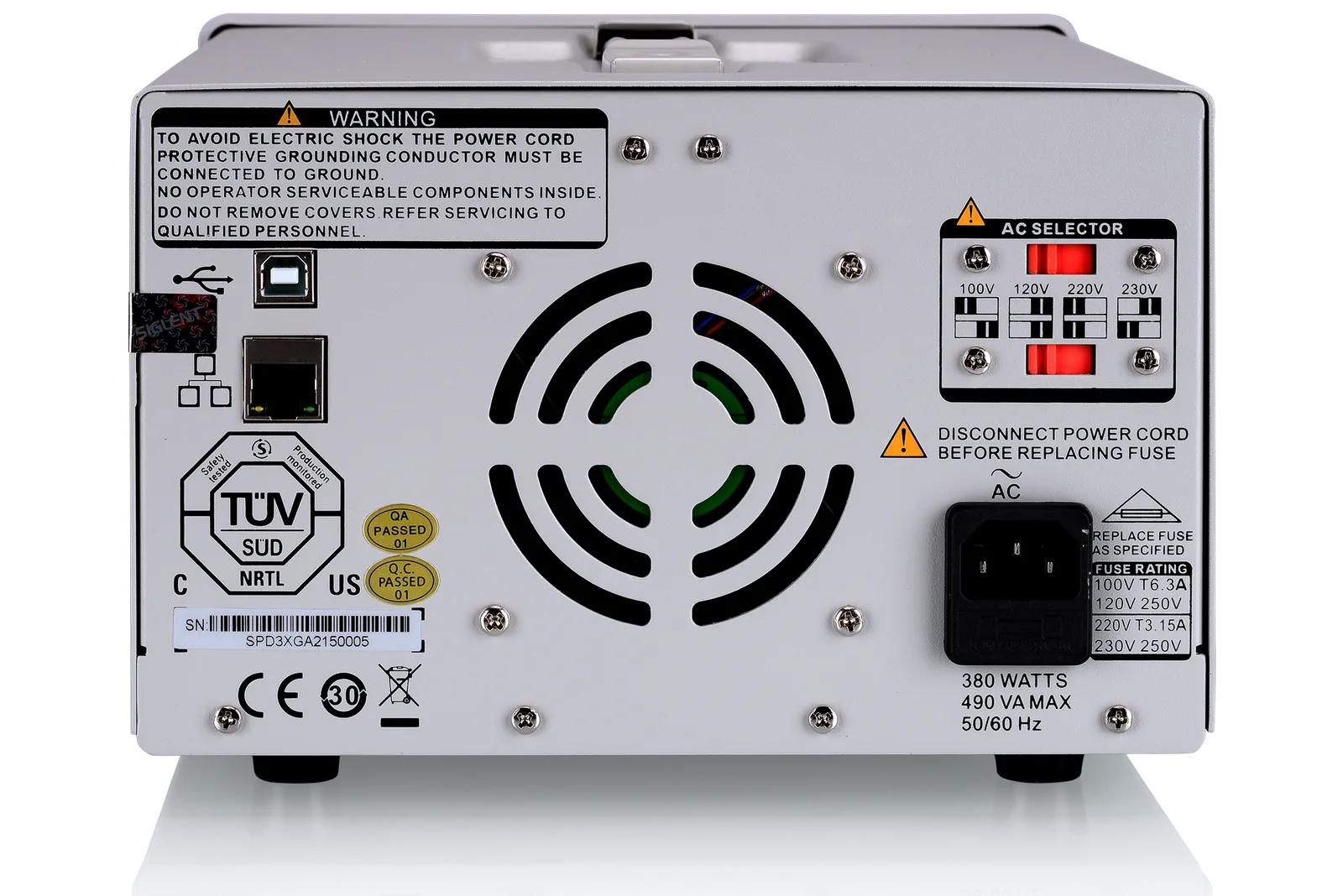SIGLENT SPD3303X / SPD3303X-E rear panel and interfaces