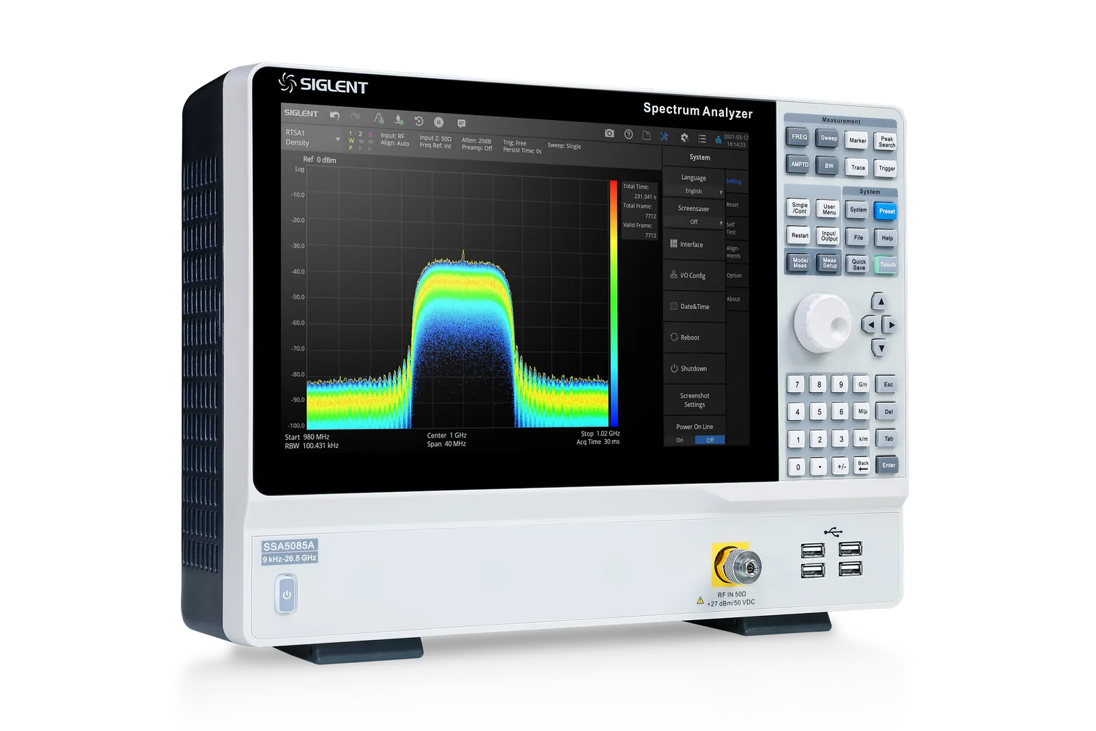 SIGLENT SSA5000A spectrum analyzer measurement display