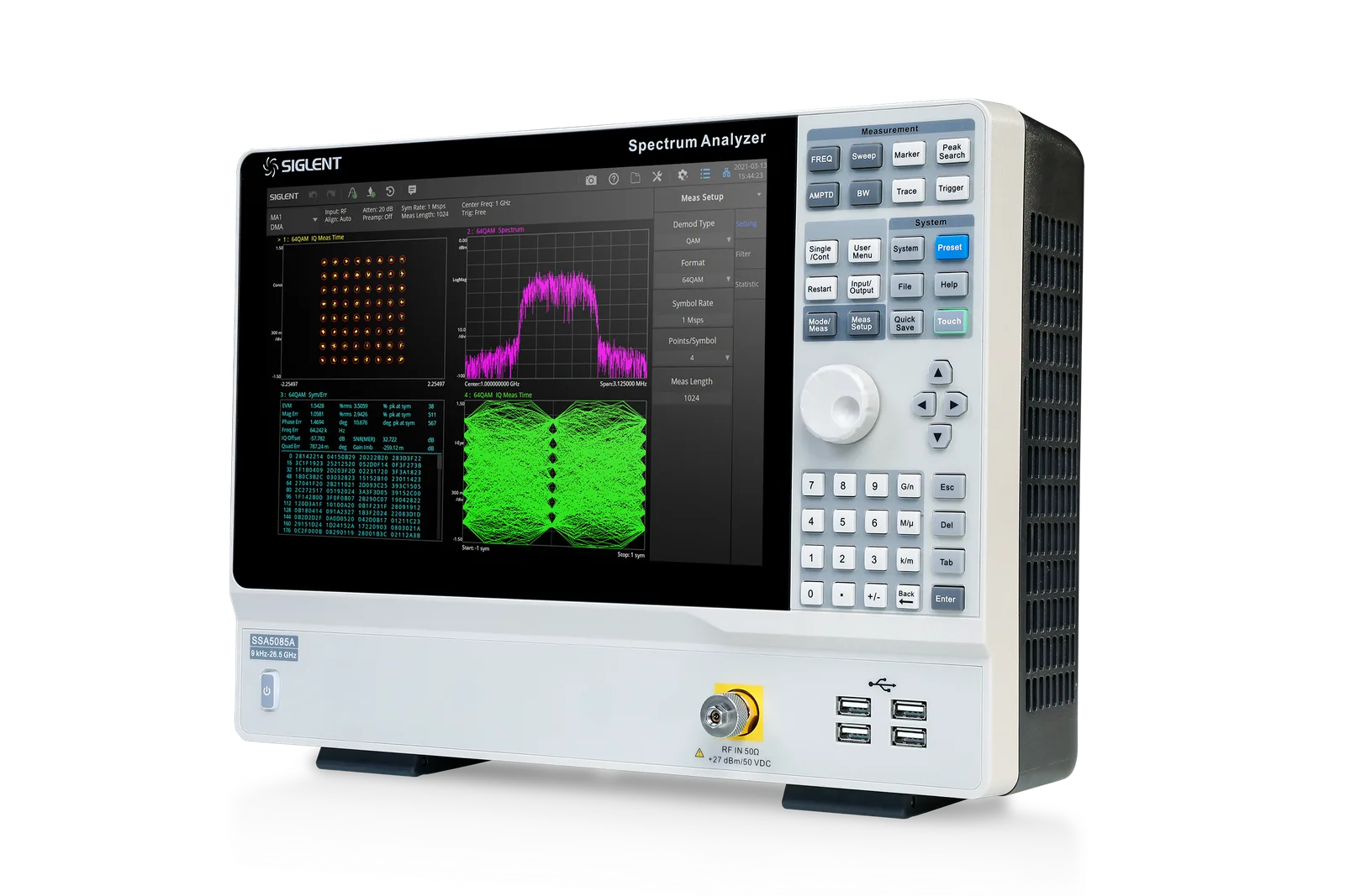 SSA5000A real-time spectrum analysis and spectrogram interface
