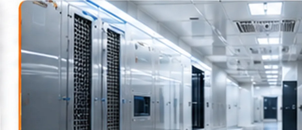 Cleanroom corridor with terminal filter ceiling and pressure-cascade layout